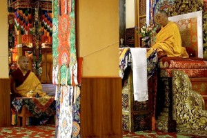 HHDL presiding over the Prayer session at Tsuglag-Khang